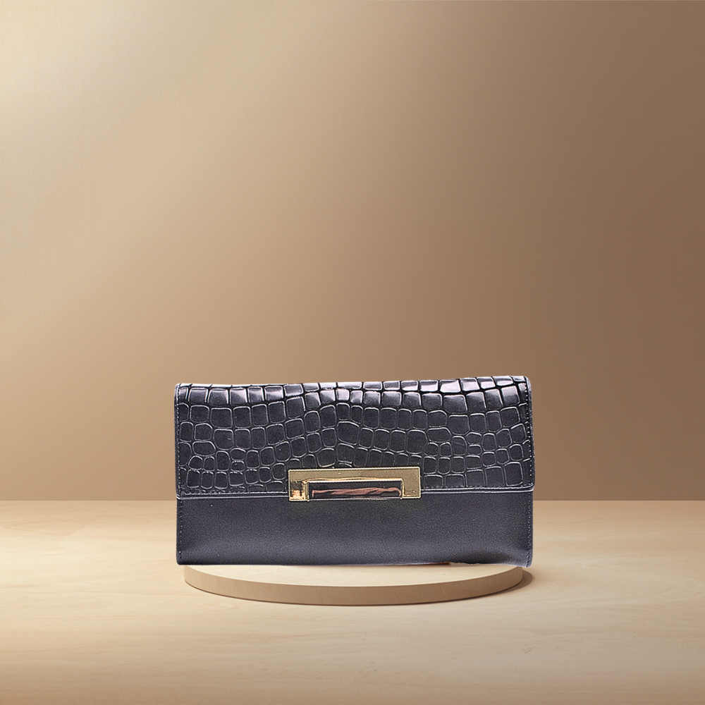 Cartera de piel de vacuno auténtica con textura de cocodrilo