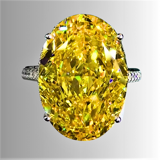 Fascione "Luce Infinita"con Zaffiro Ovale Giallo Intenso o Rosa in Moissanite da 30 carati