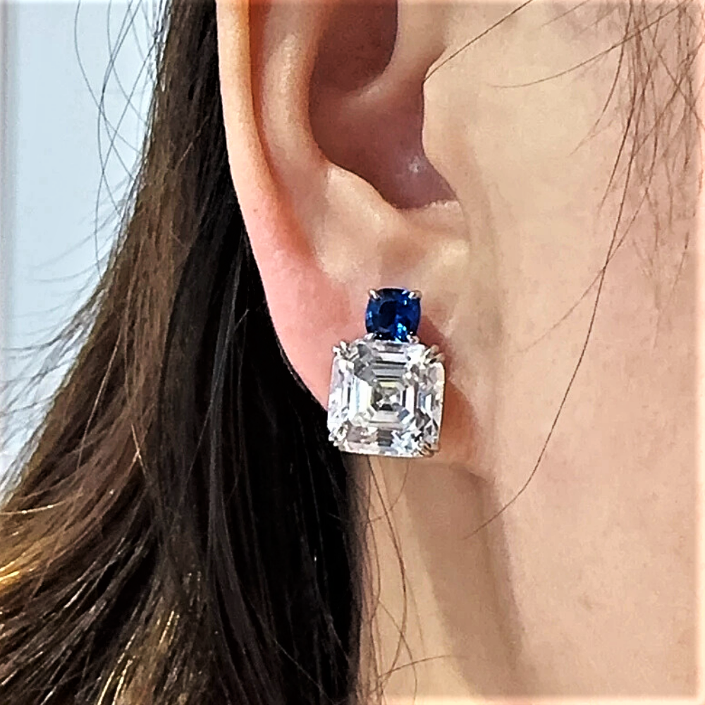 Orecchini Asimmetrici con Zaffiri e Diamanti Coltivati
