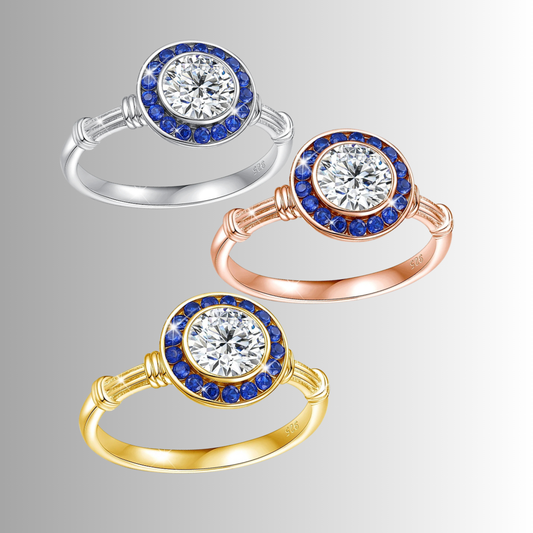 Fascetta con Moissanite per ct 1,00 e Gemme Blu Zaffiro