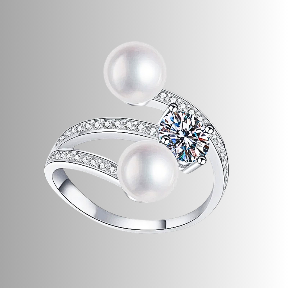 Anello con Moissanite da ct 1,00 e Perle Naturali