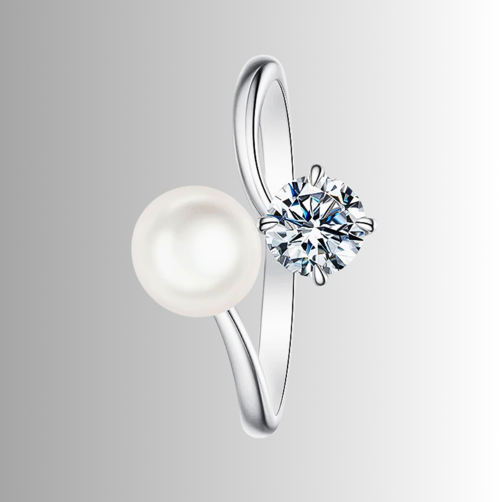 Anello Contrariè con Moissanite e Perla