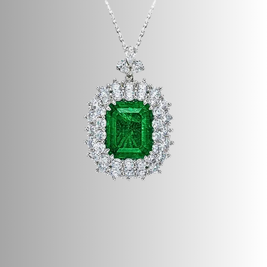 Collana con Smeraldo Colombiano Taglio Smeraldo Lab Grown per ct 6,50 e Brillanti Coltivati