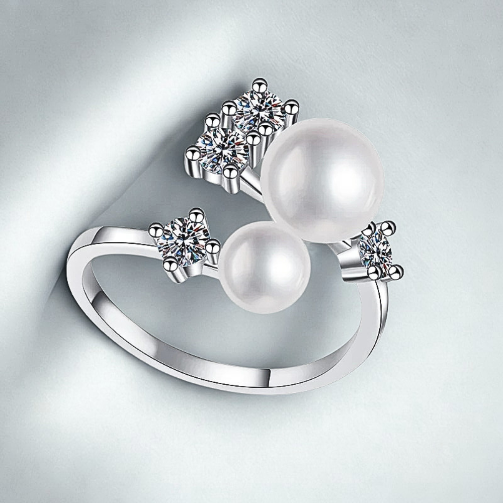 Anello Contrariè con Moissaniti e Perle