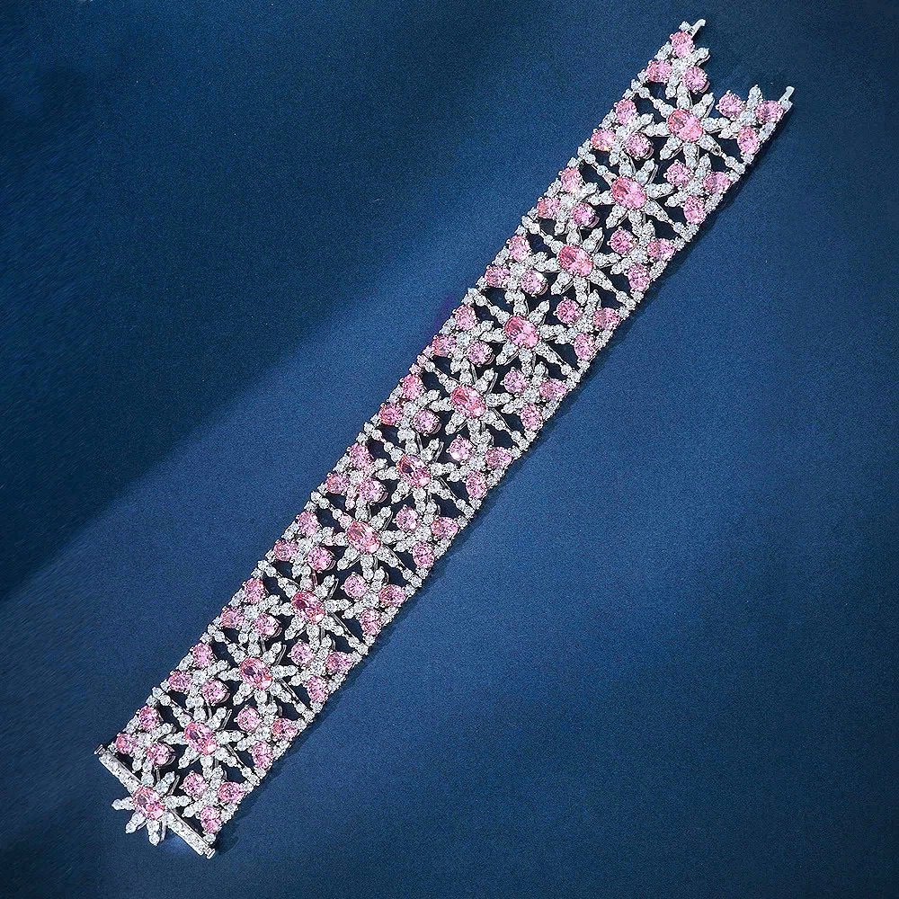 Bracciale a Fascia con Zaffiri Rosa creati in Laboratorio