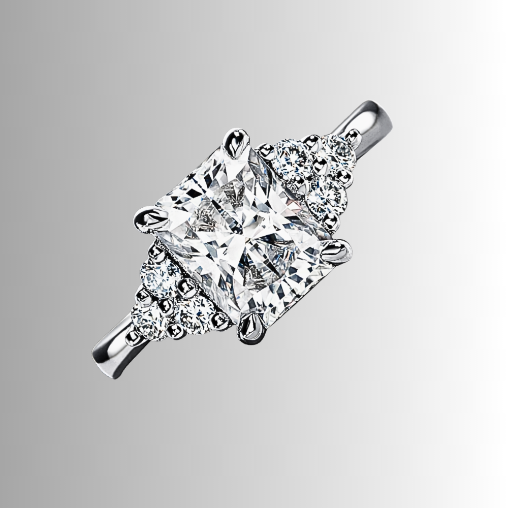 Trilogy con Moissanite Taglio Radiant e Taglio Brillante