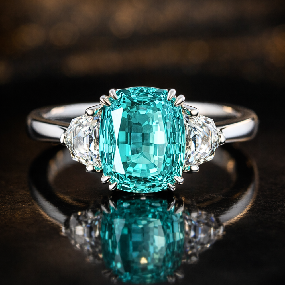 Trilogy con Tormalina Paraiba creata in Laboratorio di ct 4,00