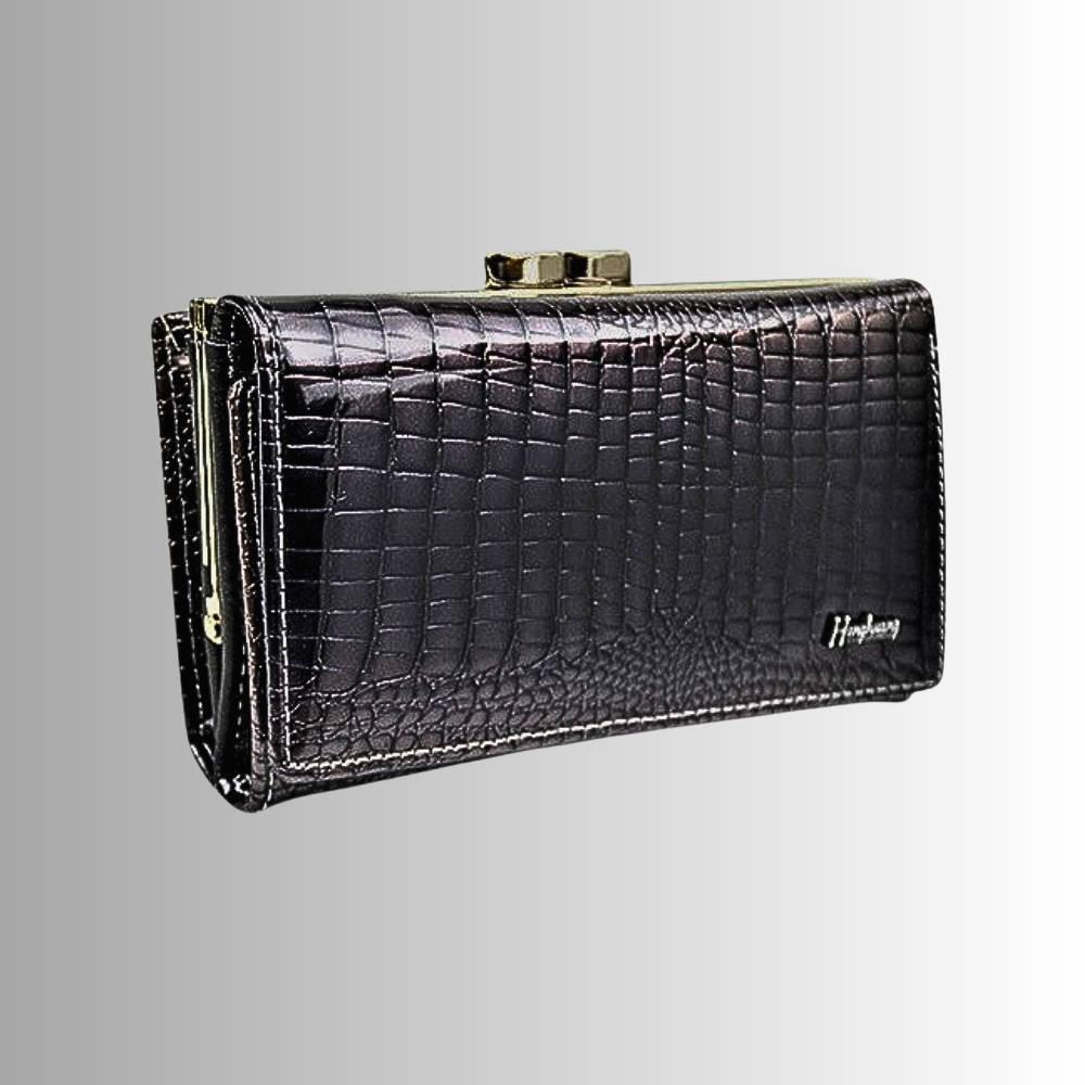 Cartera de piel de becerro auténtica con temática de cocodrilo