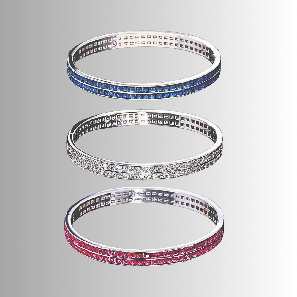 Bracciale Rigido con Gemme create in laboratorio Taglio Princess