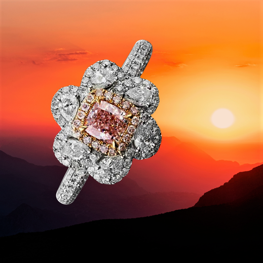 Fascia "Sole al Tramonto" con Zaffiro Arancio Taglio Cuscino e Diamanti Lab Grown