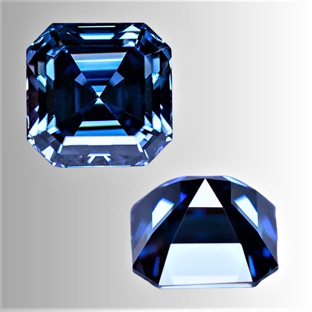 Moissanite Royal Blue Taglio Asscher Certitificata