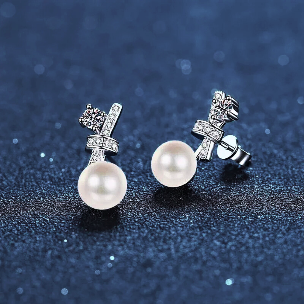 Orecchini a Perno con Moissaniti e Perle