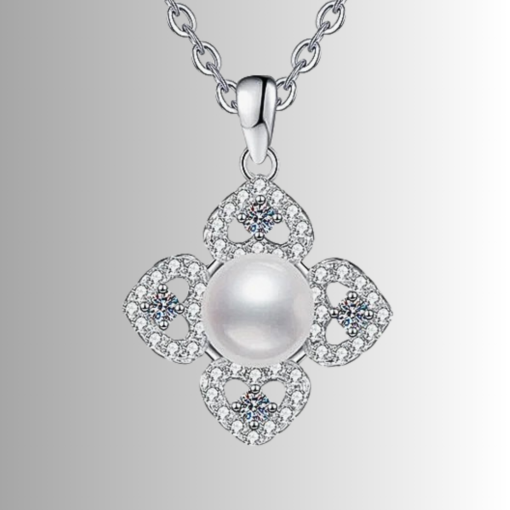 Collana a 4 Cuori con Moissaniti e Perla Naturale