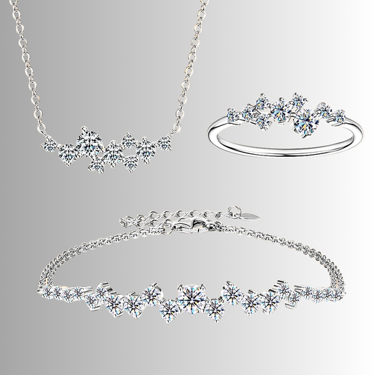 Parure Collana, Bracciale e Anello con Moissaniti Sfalsate