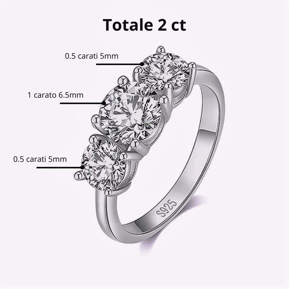 Trilogy con Moissanite Certificata da 2 o 4 Carati