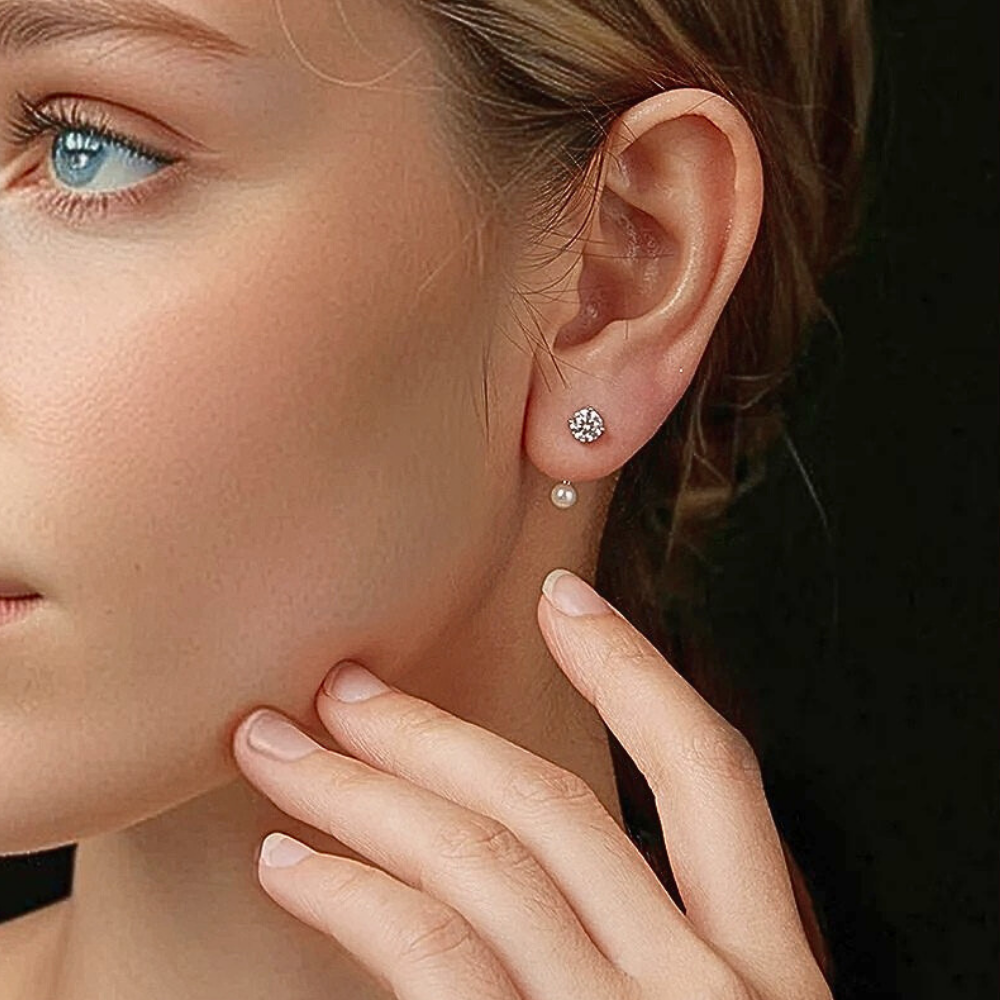 Orecchini Punto Luce in Moissaniti per ct 1,00 e Perle