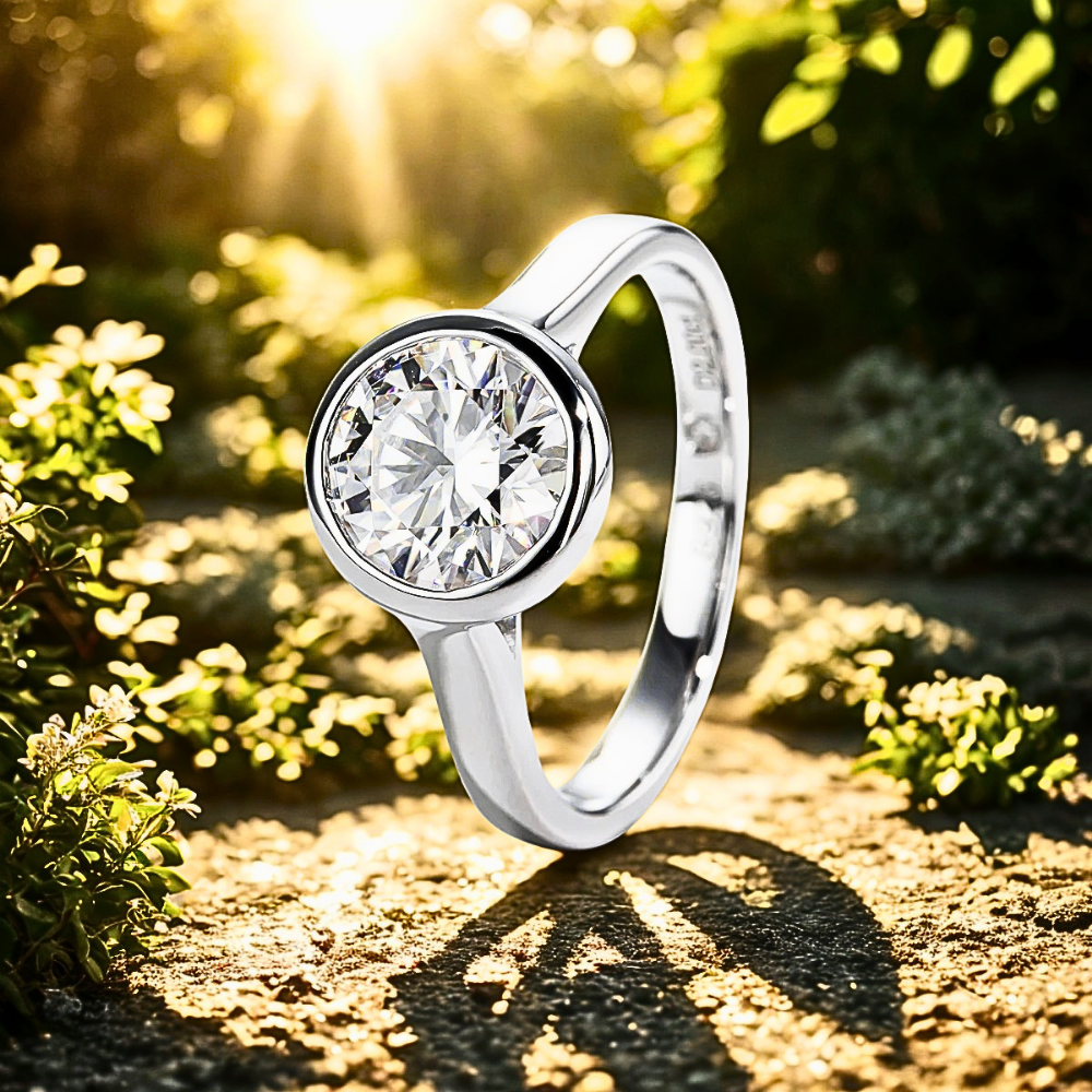 Solitario con Castone Tondo in Moissanite