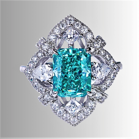 Fascione con Tormalina Paraiba Taglio Cuscino allungato e Diamanti Lab Grown