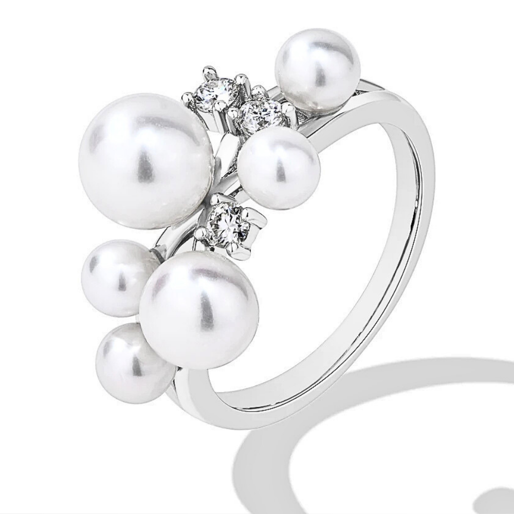 Anello con Perle Naturali e Moissaniti