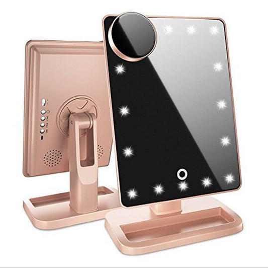 Espejo de maquillaje con pantalla táctil, luces LED y altavoz Bluetooth 