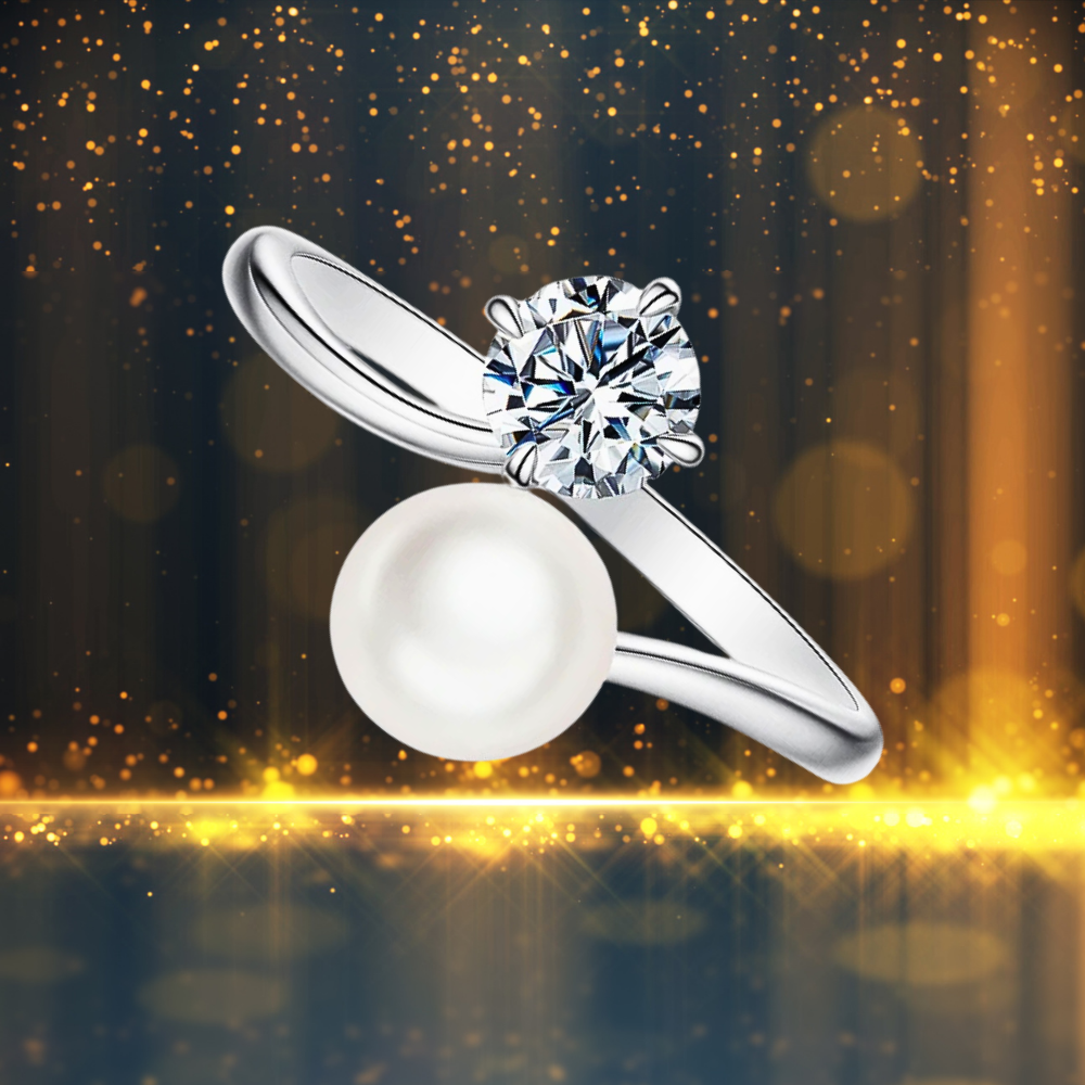 Anello Contrariè con Moissanite e Perla