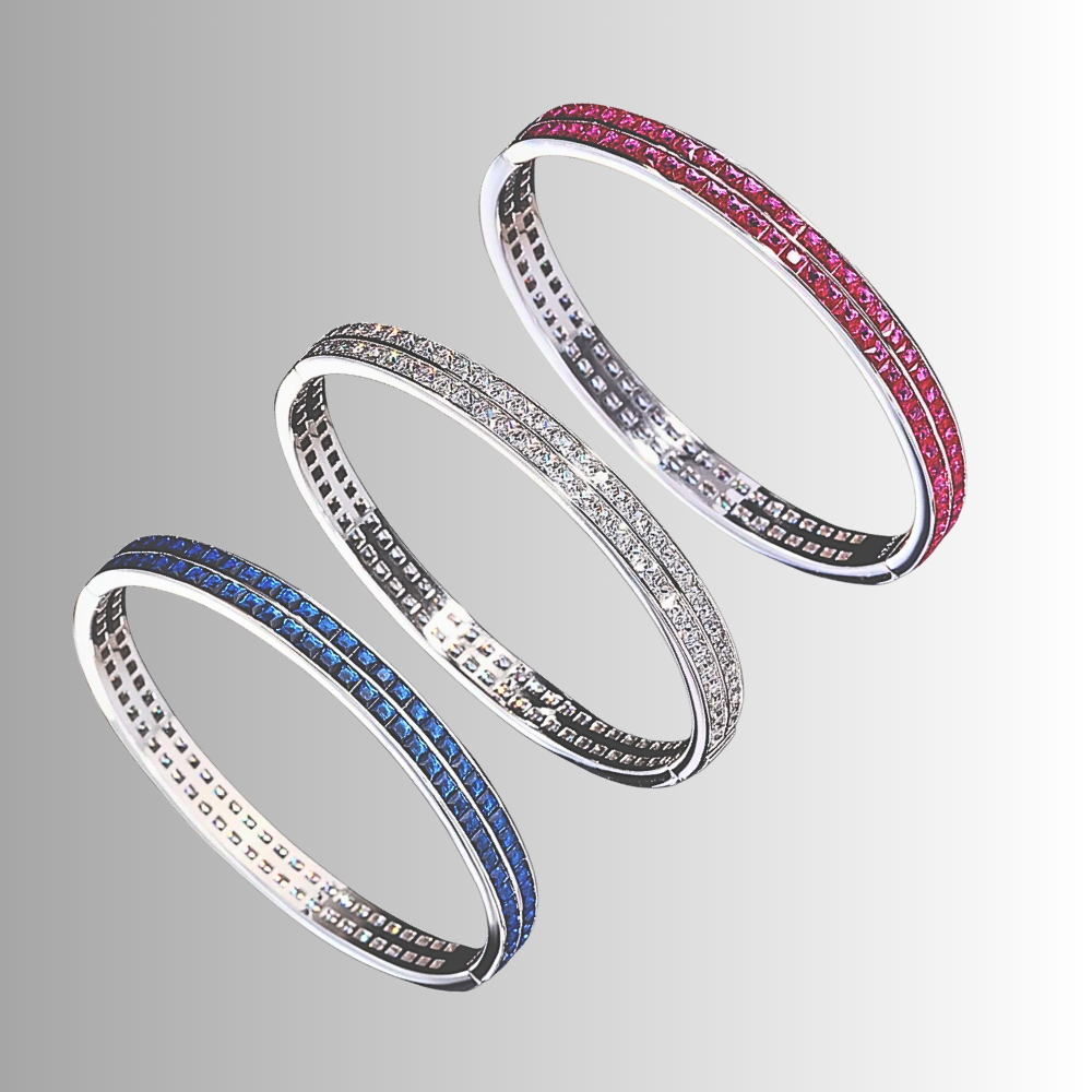 Bracciale Rigido con Gemme create in laboratorio Taglio Princess