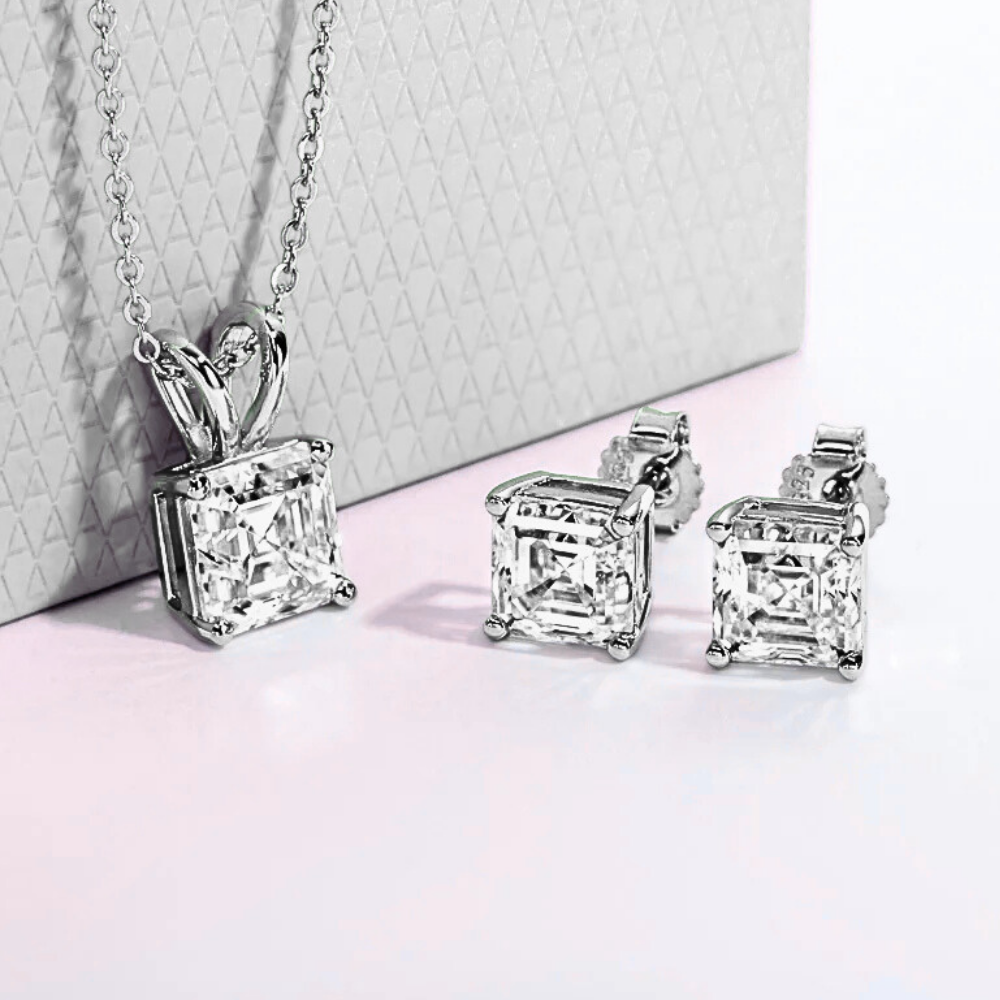 Parure Collana e Orecchini con Moissaniti Asscher