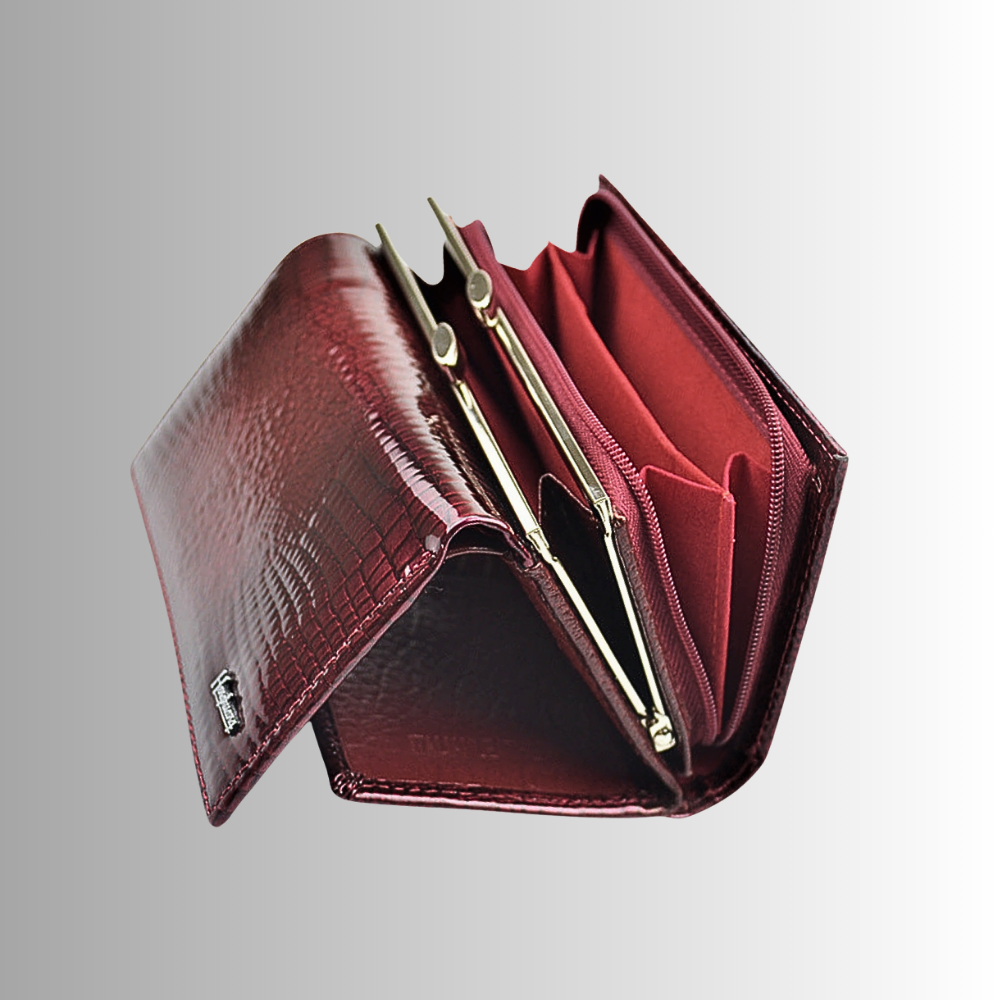 Cartera de piel de becerro auténtica con temática de cocodrilo