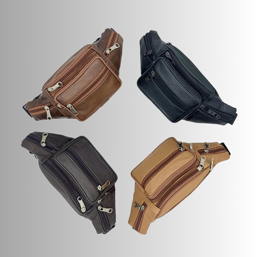 Marsupio a 6 Tasche in Vera Pelle di Vitellino