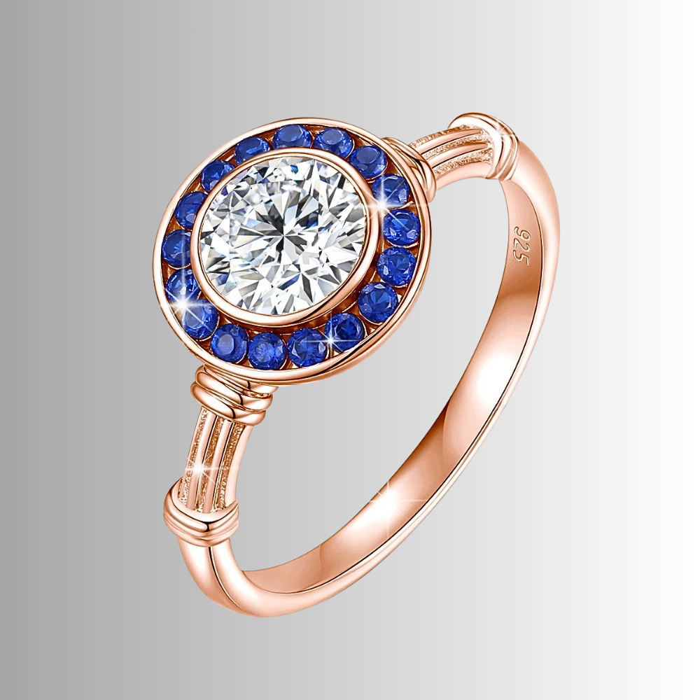 Fascetta con Moissanite per ct 1,00 e Gemme Blu Zaffiro