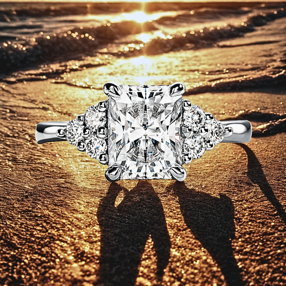 Trilogy con Moissanite Taglio Radiant e Taglio Brillante