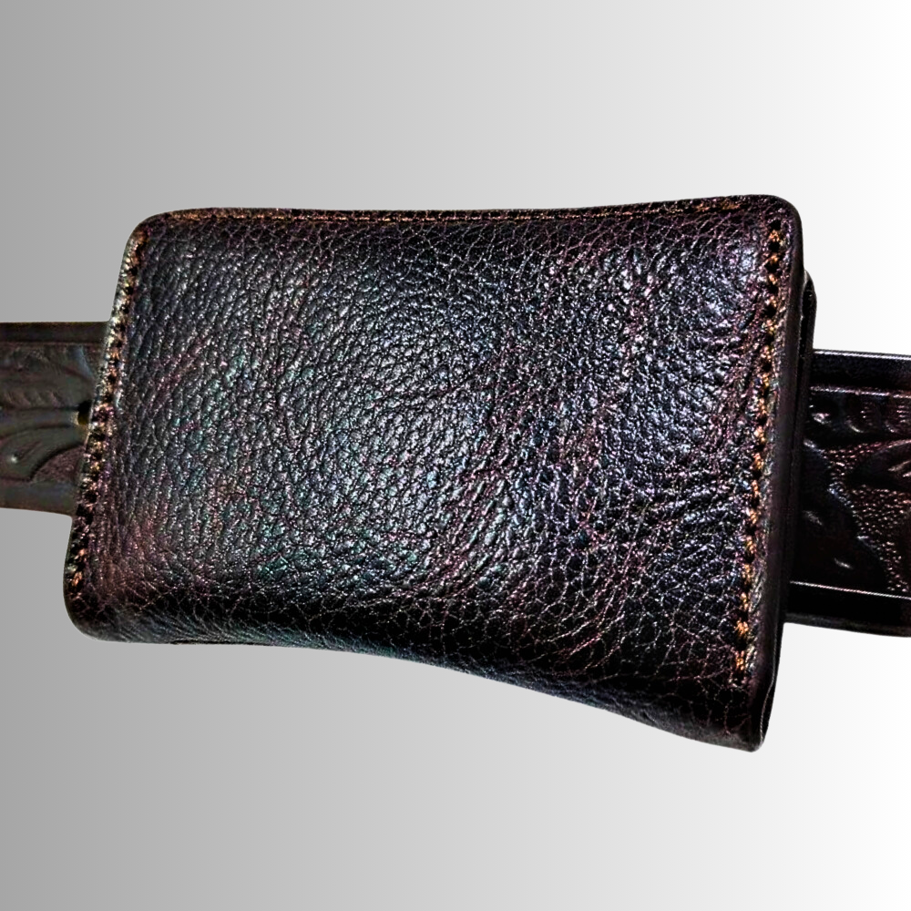 Mini billetera de piel de vaca auténtica con cinturón, elegante y segura