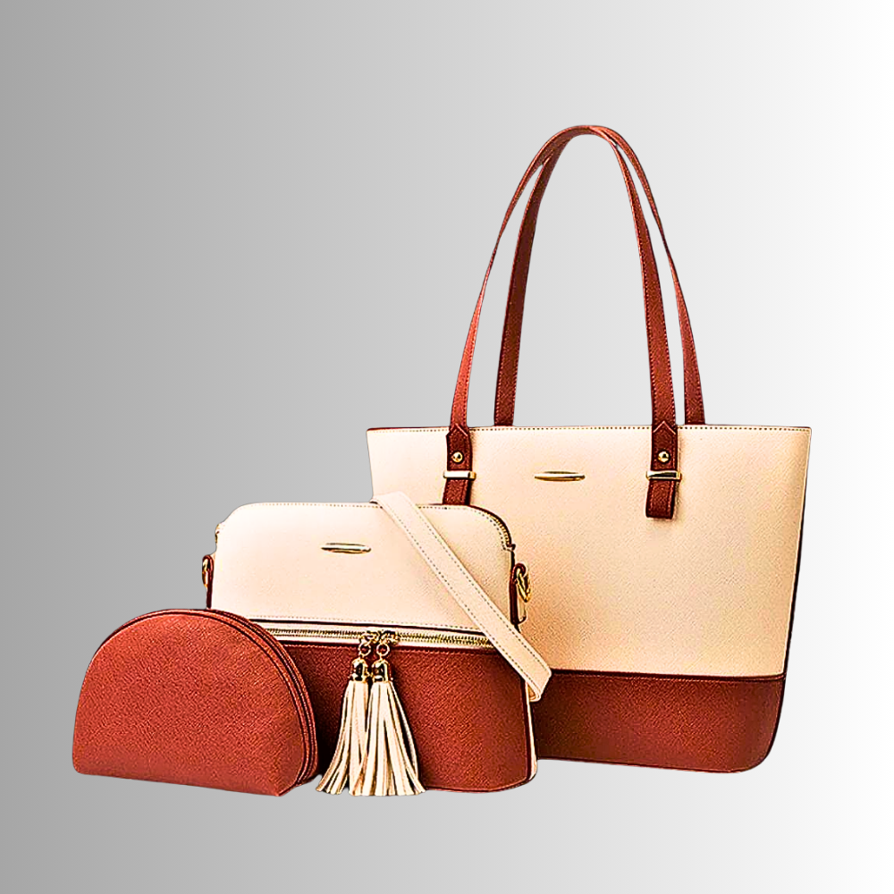 Conjunto de dos bolsos y un clutch: elegancia y funcionalidad 