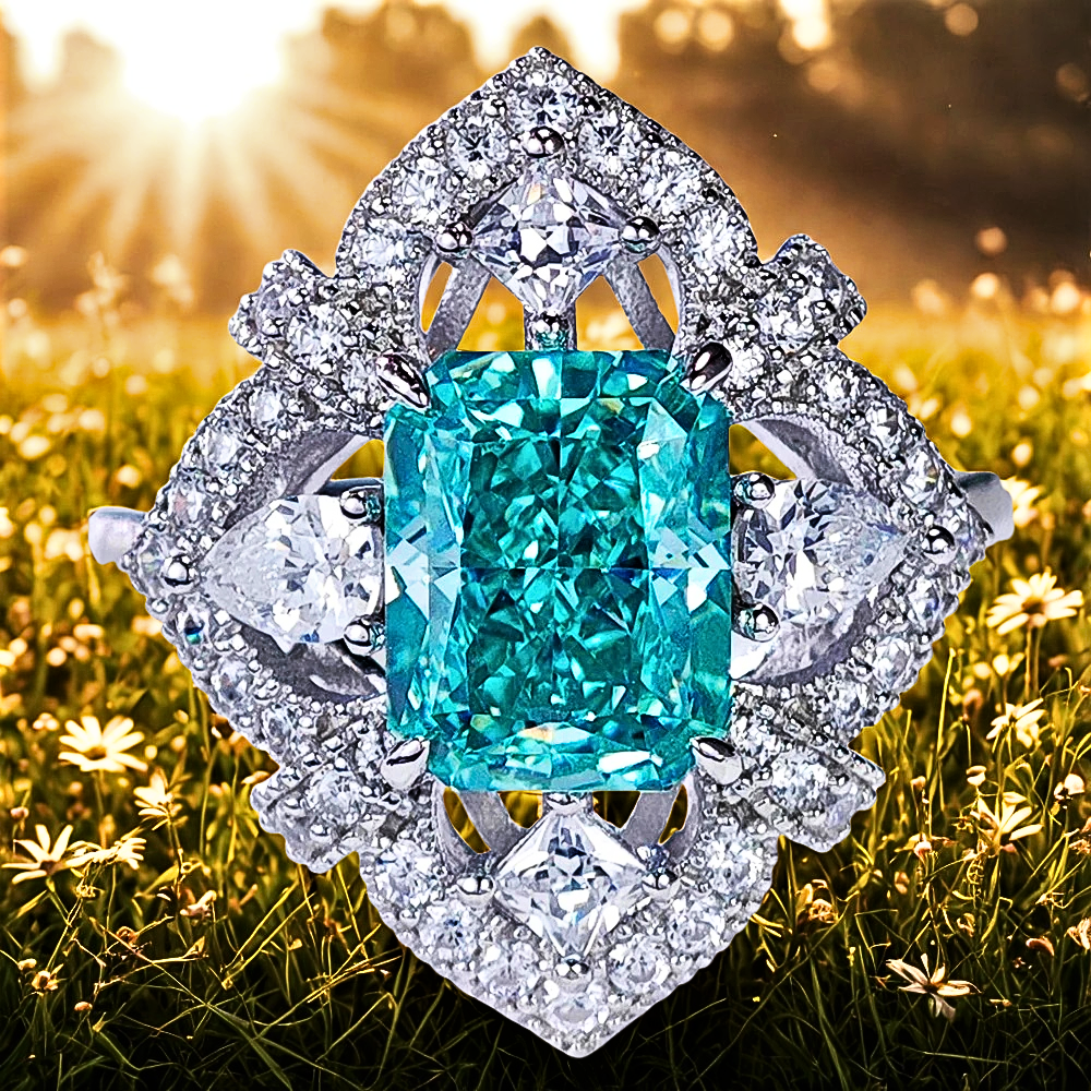 Fascione con Tormalina Paraiba Taglio Cuscino allungato e Diamanti Lab Grown