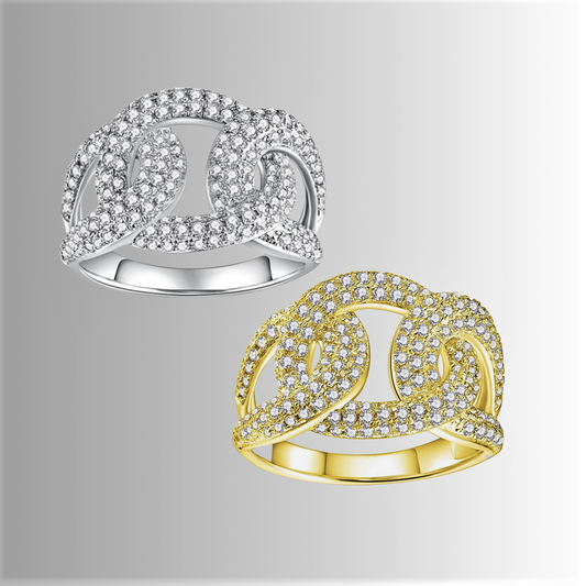 Anello a Maglia Ovale Rigida con Moissanite D Color Certificata