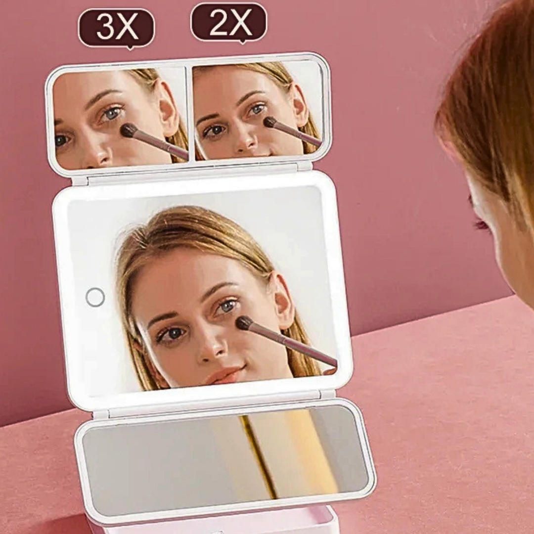 Specchio make-up da tavolo a 3 ante con LED e ingrandimento