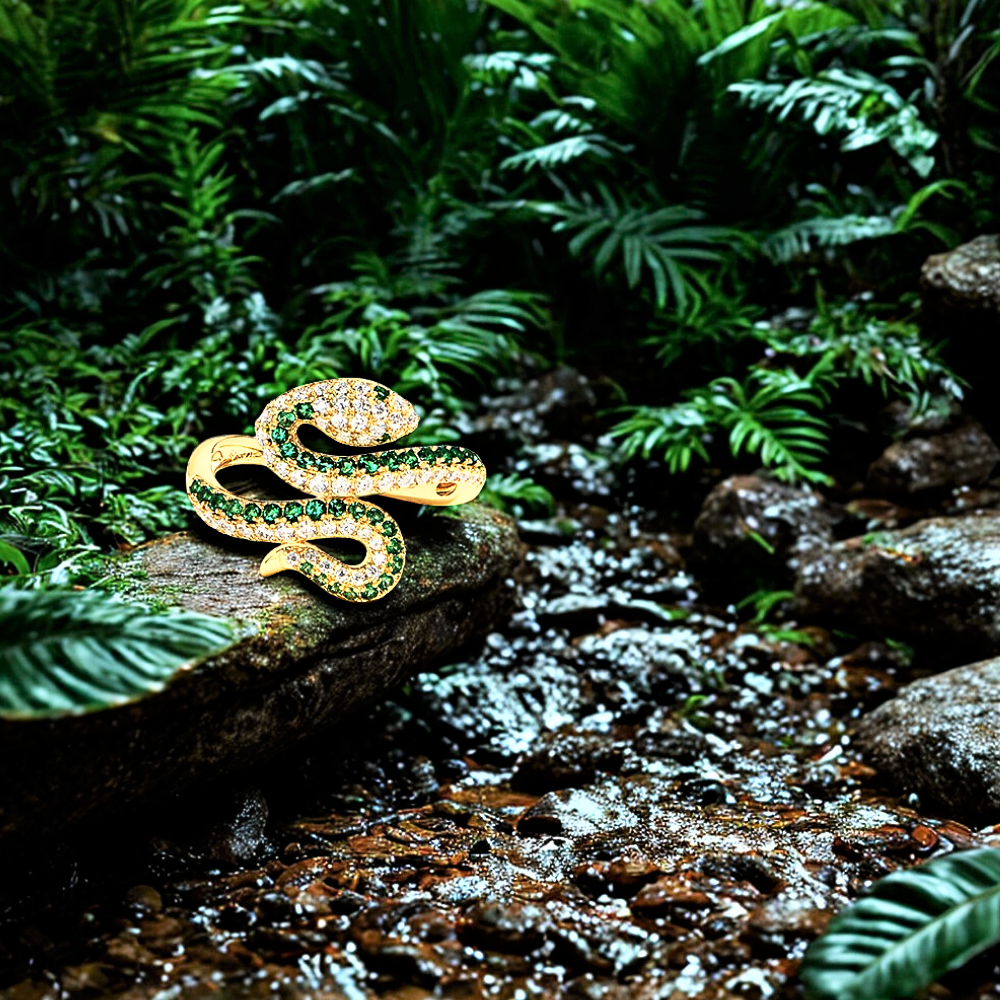 Anello a Serpente in Moissaniti Verde Smeraldo e D Color