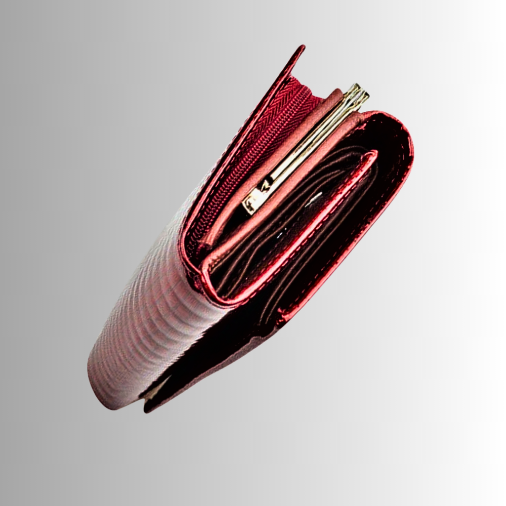 Cartera de piel de becerro auténtica con temática de cocodrilo