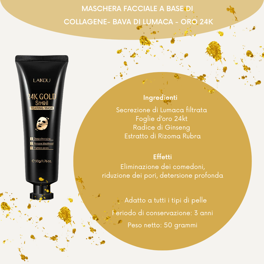 Mascarilla de belleza con colágeno, oro de 24 quilates, baba de caracol y raíz de ginseng