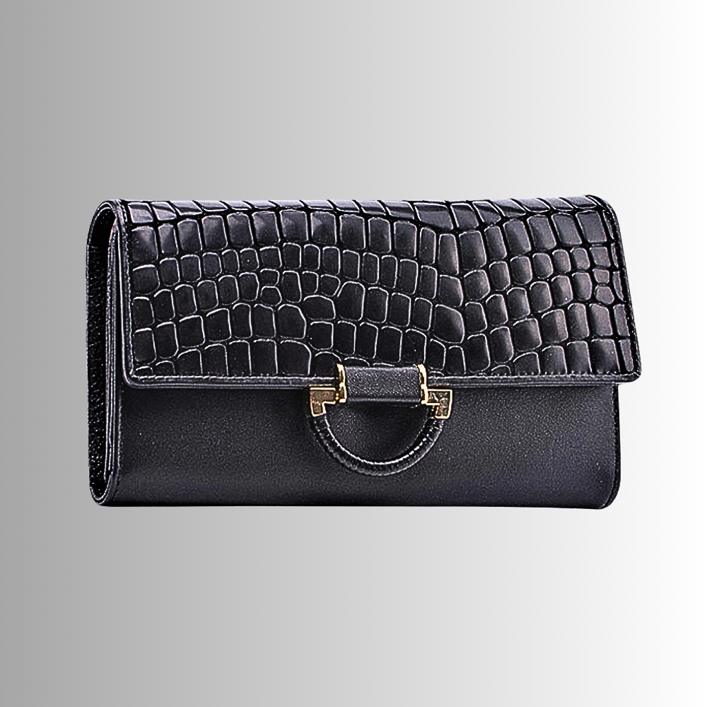 Cartera de piel de vacuno auténtica con textura de cocodrilo