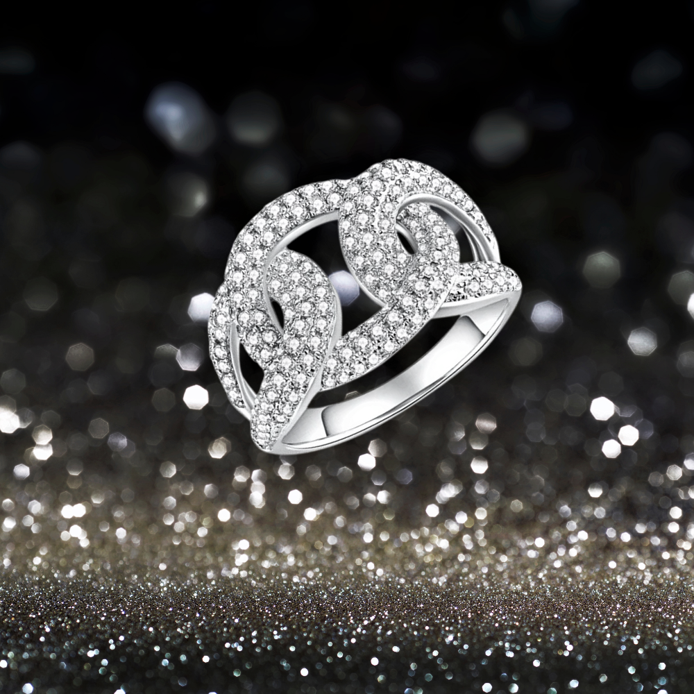 Anello a Maglia Ovale Rigida con Moissanite D Color Certificata