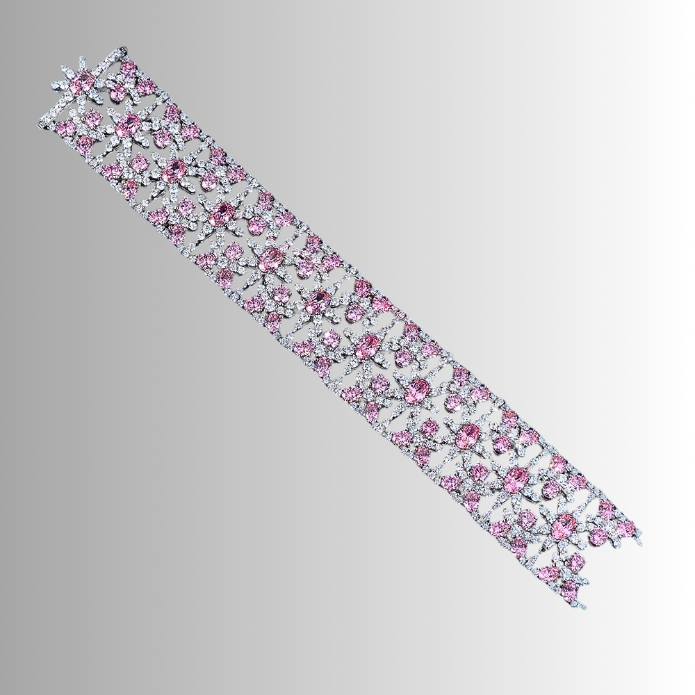 Bracciale a Fascia con Zaffiri Rosa creati in Laboratorio