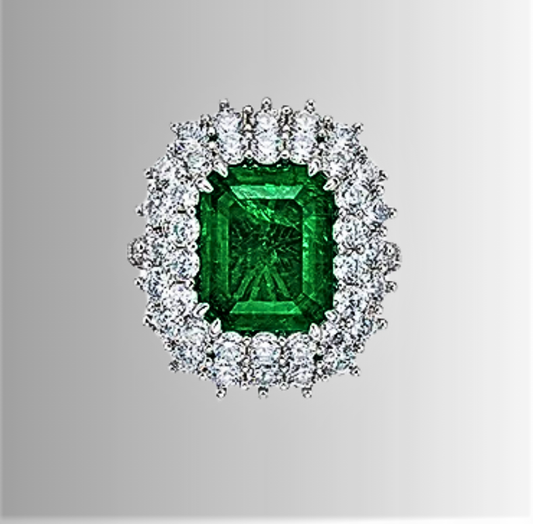 Anello con Smeraldo Colombiano Taglio Smeraldo Lab Grown per ct 6,50 e Brillanti Coltivati