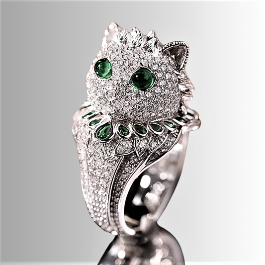 Anello Gattino con Moissaniti Colore Smeraldo e D color