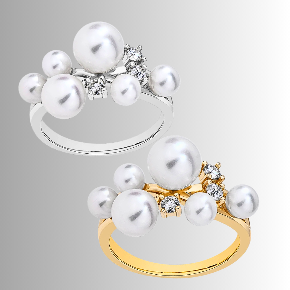 Anello con Perle Naturali e Moissaniti