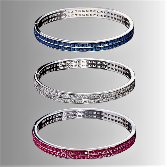 Bracciale Rigido con Diamanti, Zaffiri o Rubini Lab Grown Taglio Princess