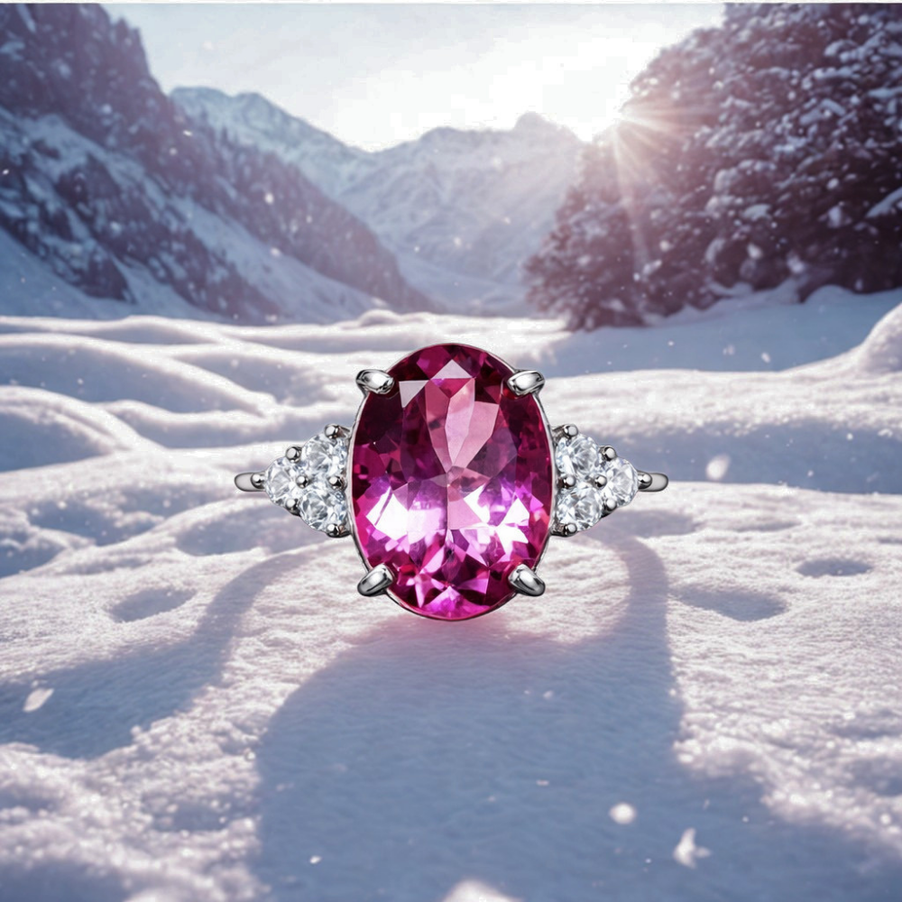 Anello con Zaffiro Rosa Ovale creato in Laboratorio di ct 6,00
