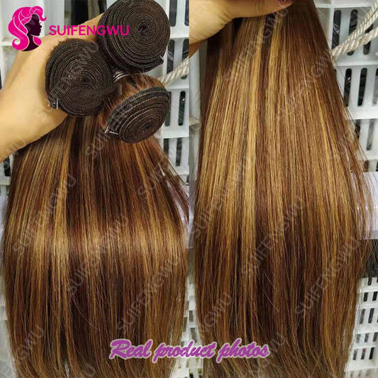 22 24 26 Inch Highlights Human Hair Bunldes P4/27 Straight Human Hair Extension 12A straright Bunldes high quality Raw Haïr Bundles