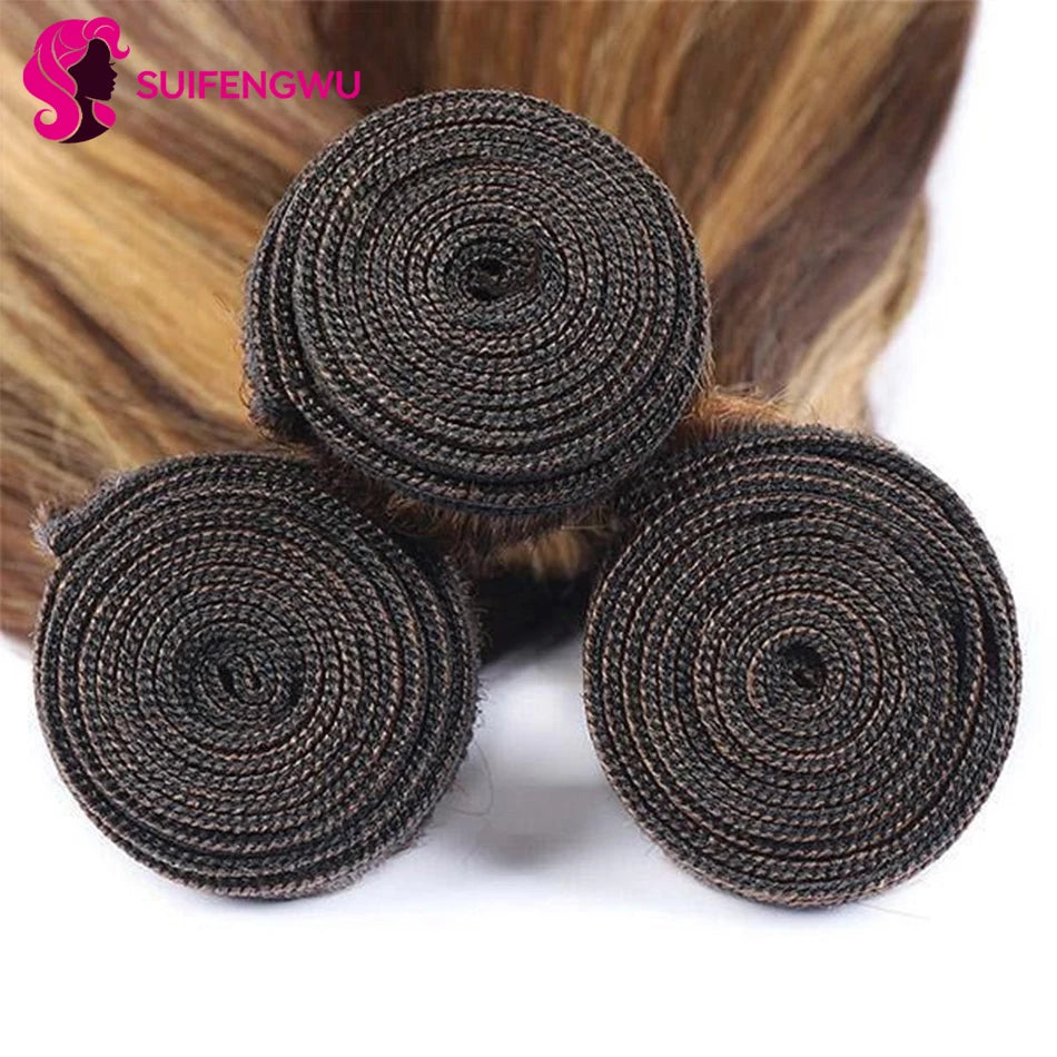 22 24 26 Inch Highlights Human Hair Bunldes P4/27 Straight Human Hair Extension 12A straright Bunldes high quality Raw Haïr Bundles