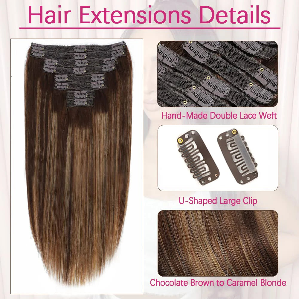 8Pcs Clip Ins 4/27 Highlight Color Straight Clip In Human Hair Extensions Brazilian Human Hair Clip In Hair Extensions 120G/Pack